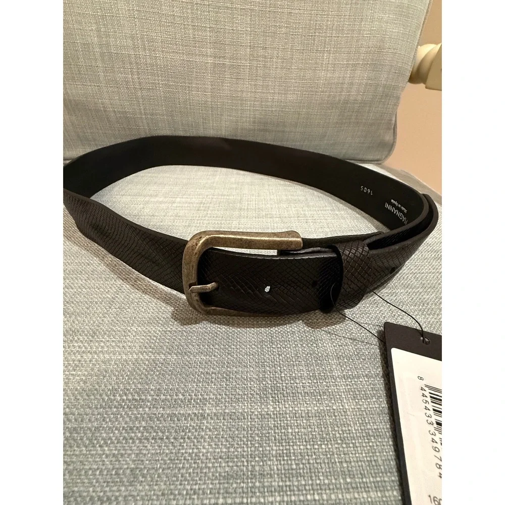 Magnanni Wayne Relax Black Leather Textured Diamond Pattern Belt 34 MSRP $134
